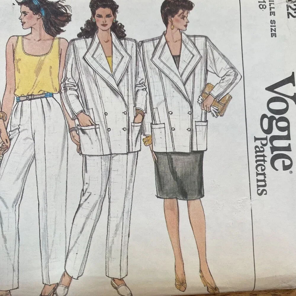 Vogue Sewing Pattern 8922 Size 18 Jacket Dress Pants Shorts Top Vintage 1980s